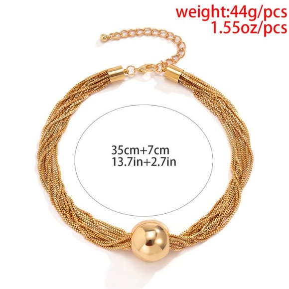 Gold Twisted Multi Chain Exaggerated Sphere Ball Statement Choker Necklace NEW - Picture 7 of 9